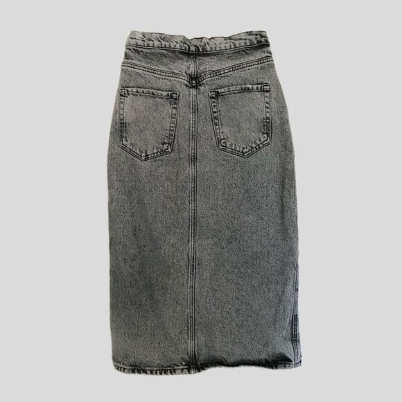 Zara Black Gray Acid Wash Knee Length Denim Straight Pencil Jean Midi Skirt - S - Picture 4 of 8